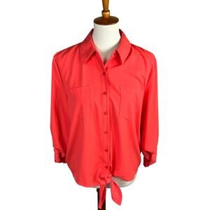 JM Collection Blouse Womens Large Pink Tie Front Long Sleeve Button Front NEW